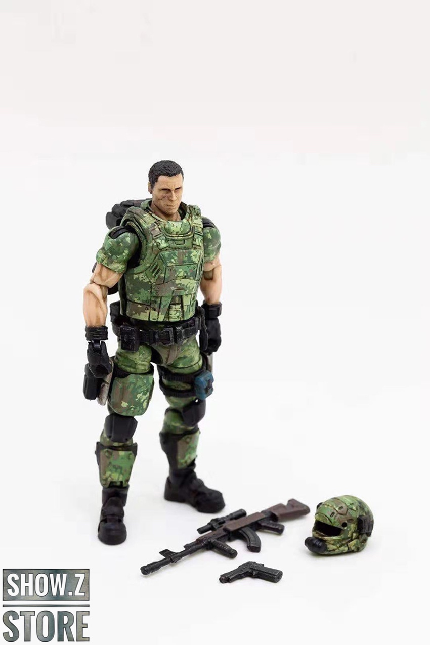 Individual Russian soldier in green camouflage with rifle and accessories Individual Russian soldier in green camouflage with rifle and accessories