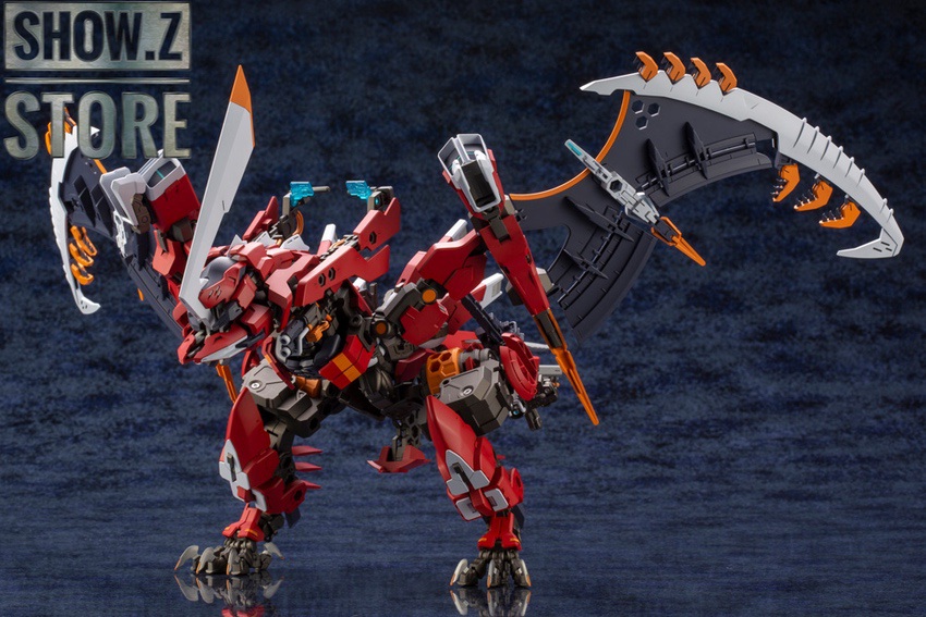 Red and orange armored mecha with multiple weapon options Red and orange armored mecha with multiple weapon options