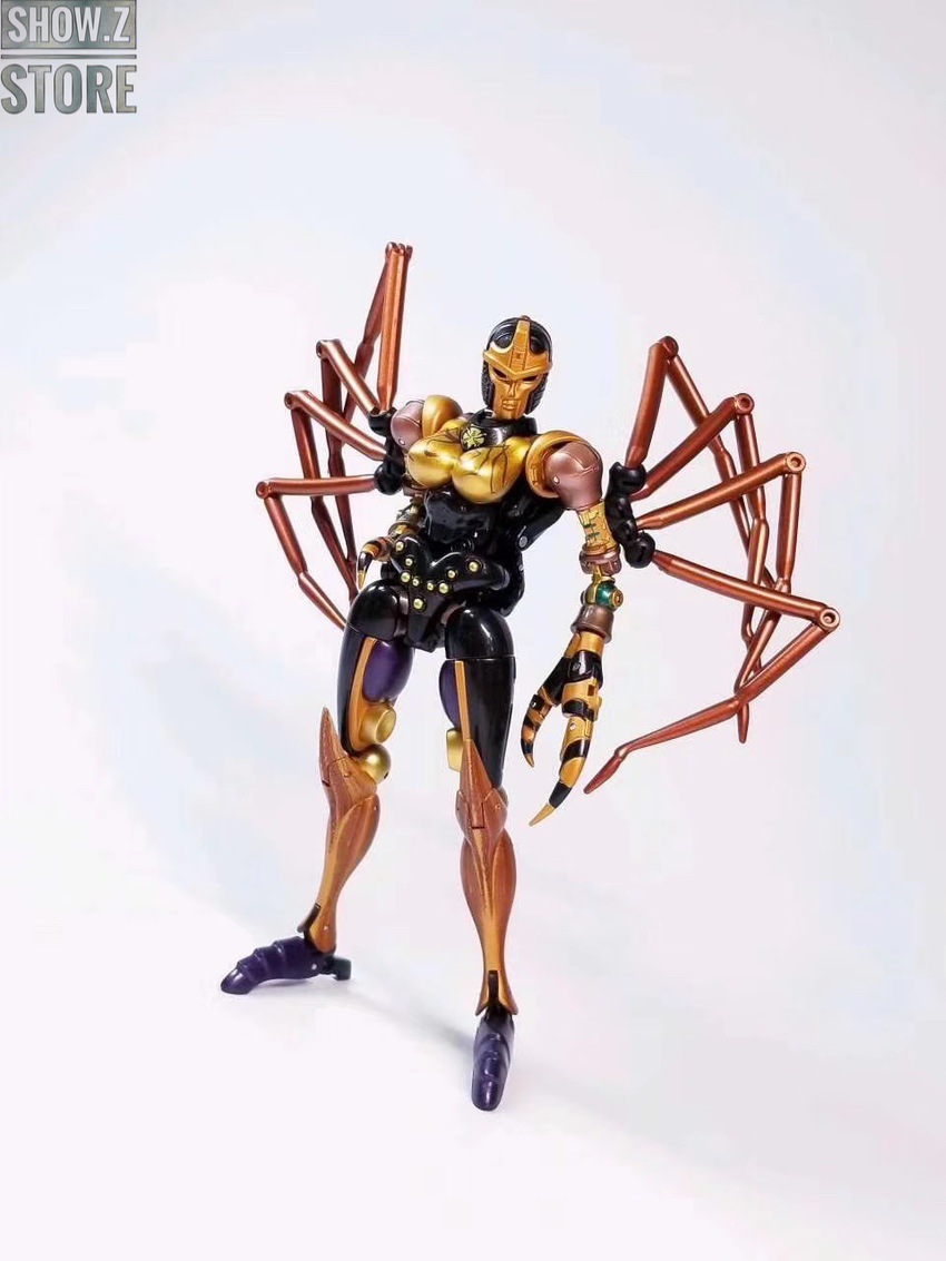 Brown and gold spider humanoid robot figure with articulated leg segments Brown and gold spider humanoid robot figure with articulated leg segments