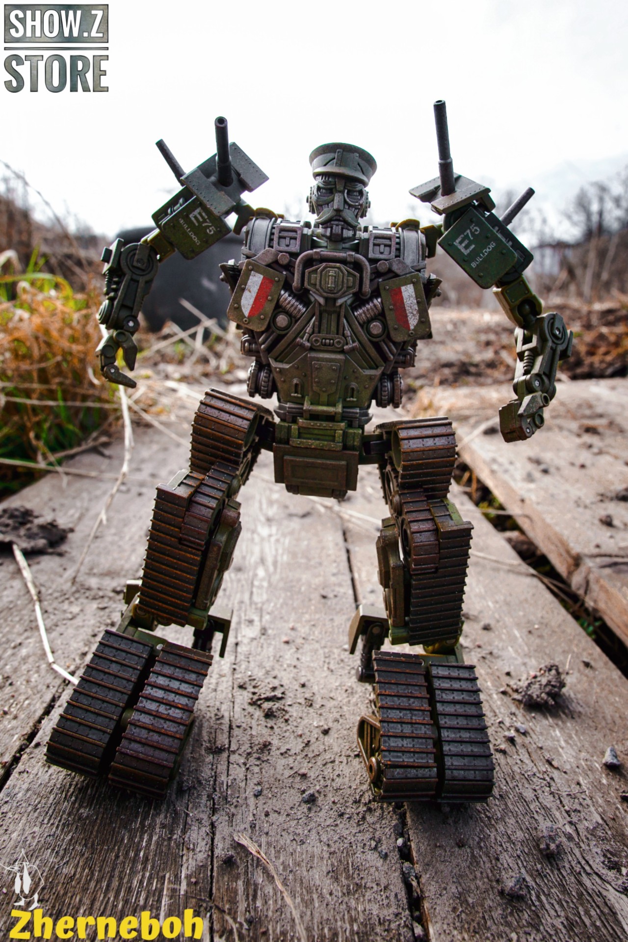 Toyworld Bulldog robot weathered outdoor ground scene standing upright Toyworld Bulldog robot weathered outdoor ground scene standing upright