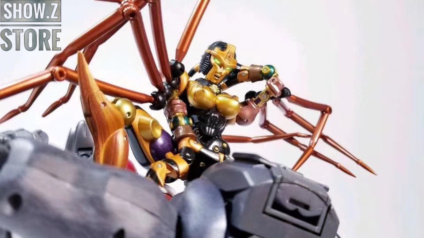 Brown and gold spider robot with articulated limbs in dynamic action Brown and gold spider robot with articulated limbs in dynamic action