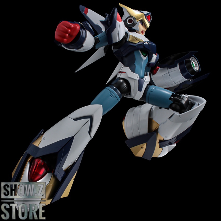 Blue and yellow Mega Man X Falcon Armor robot in action pose Blue and yellow Mega Man X Falcon Armor robot in action pose
