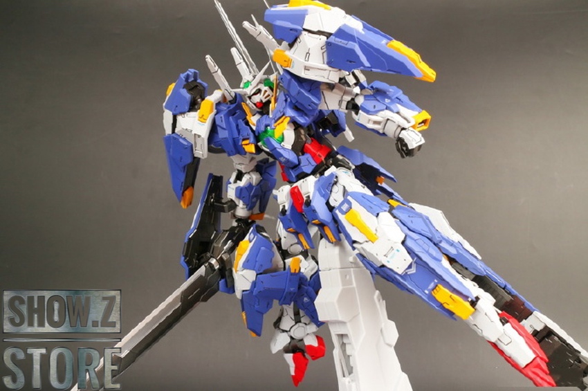 Blue and orange Gundam with beam rifle and detailed armor Blue and orange Gundam with beam rifle and detailed armor