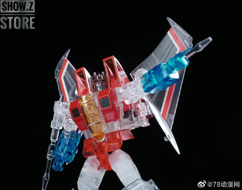 Clear plastic Starscream robot pose showing articulation Clear plastic Starscream robot pose showing articulation