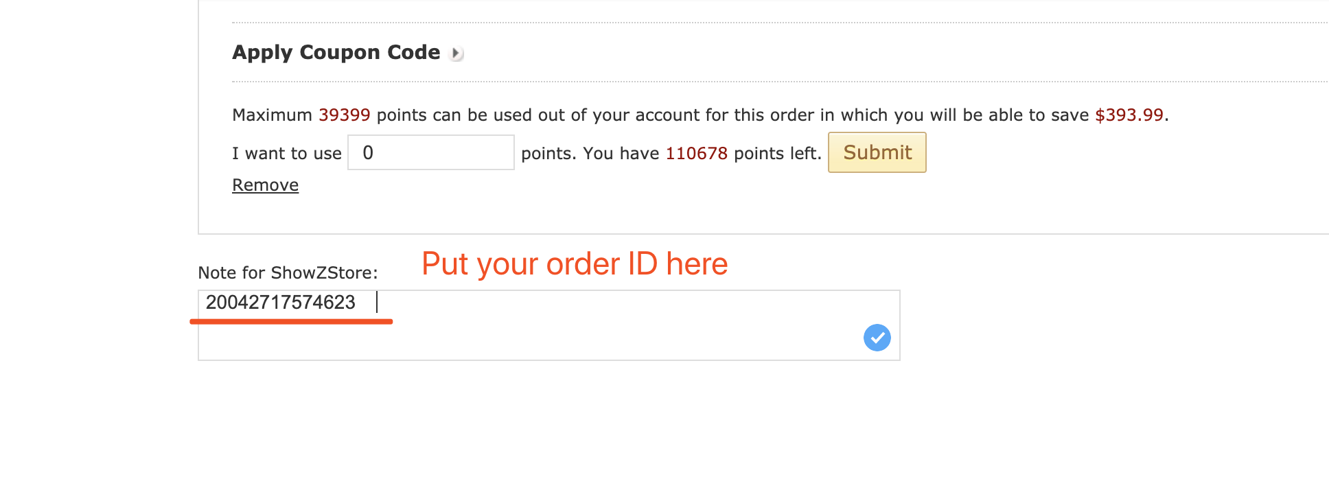 Shipping and price difference note for order processing Shipping and price difference note for order processing