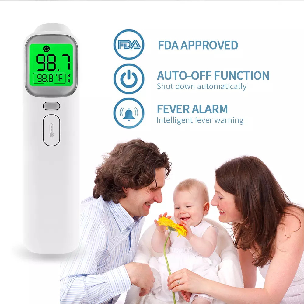 Non-contact infrared thermometer showing temperature and humidity display Non-contact infrared thermometer showing temperature and humidity display