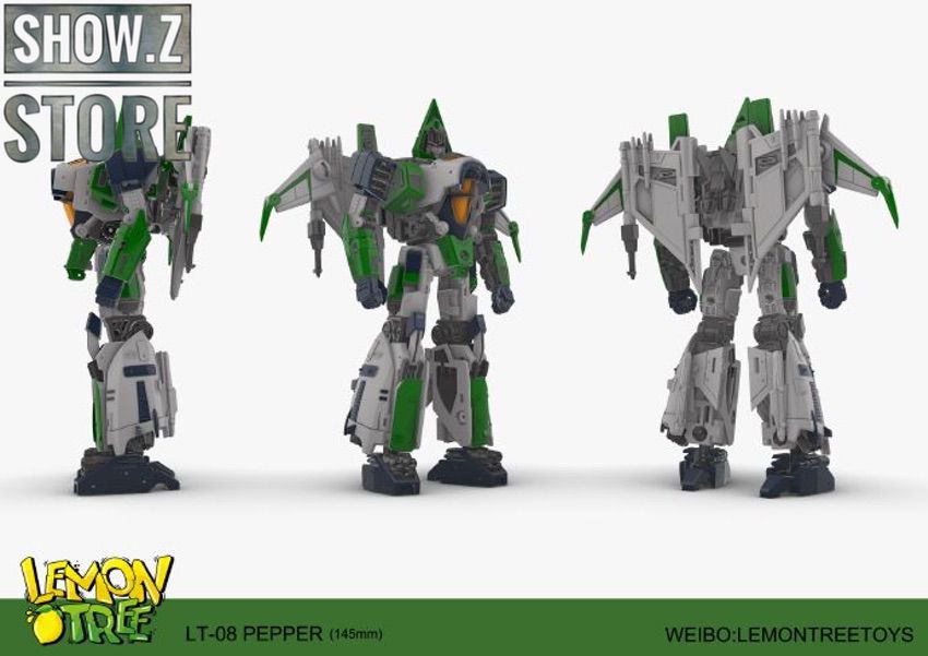 Lemontreetoys Pepper Thrust transformer robot in multiple angle views Lemontreetoys Pepper Thrust transformer robot in multiple angle views