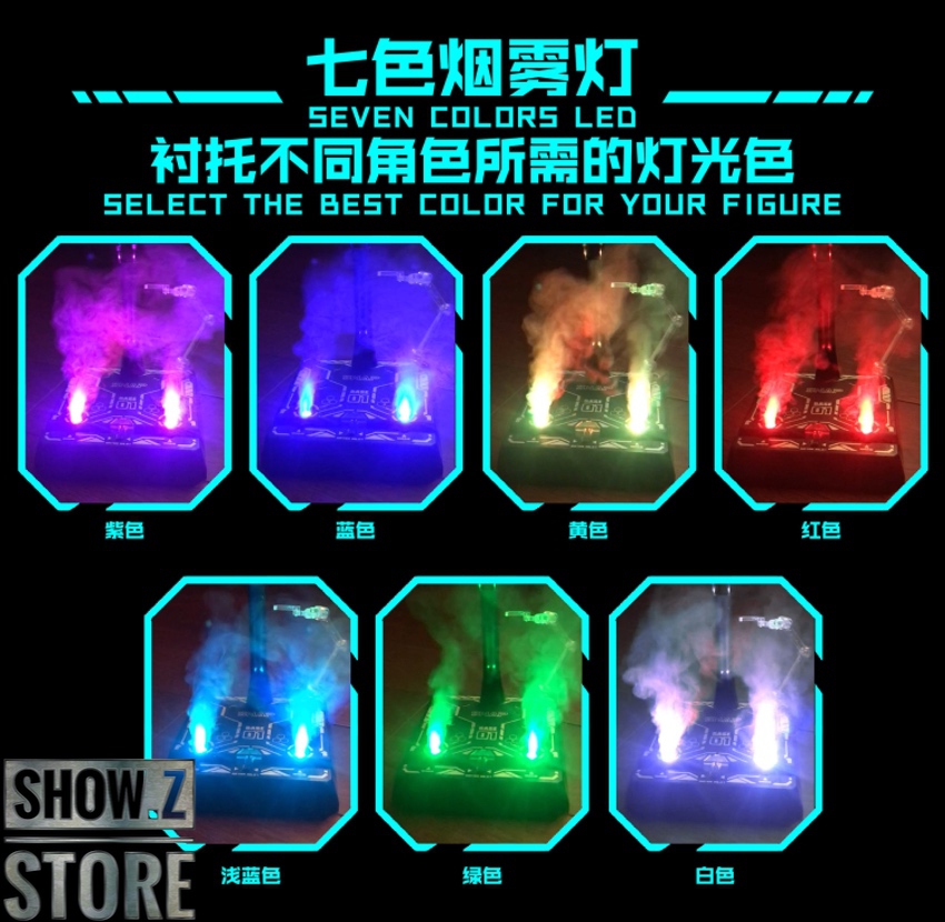 LED smoke effect stand showing seven color light options display LED smoke effect stand showing seven color light options display