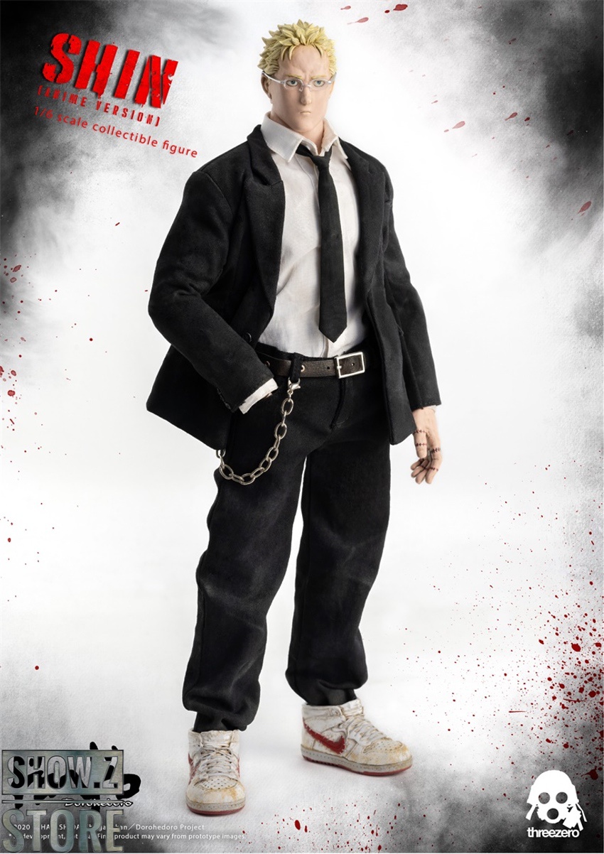Tan skin dark suit holding axe chain aggressive pose figure Tan skin dark suit holding axe chain aggressive pose figure