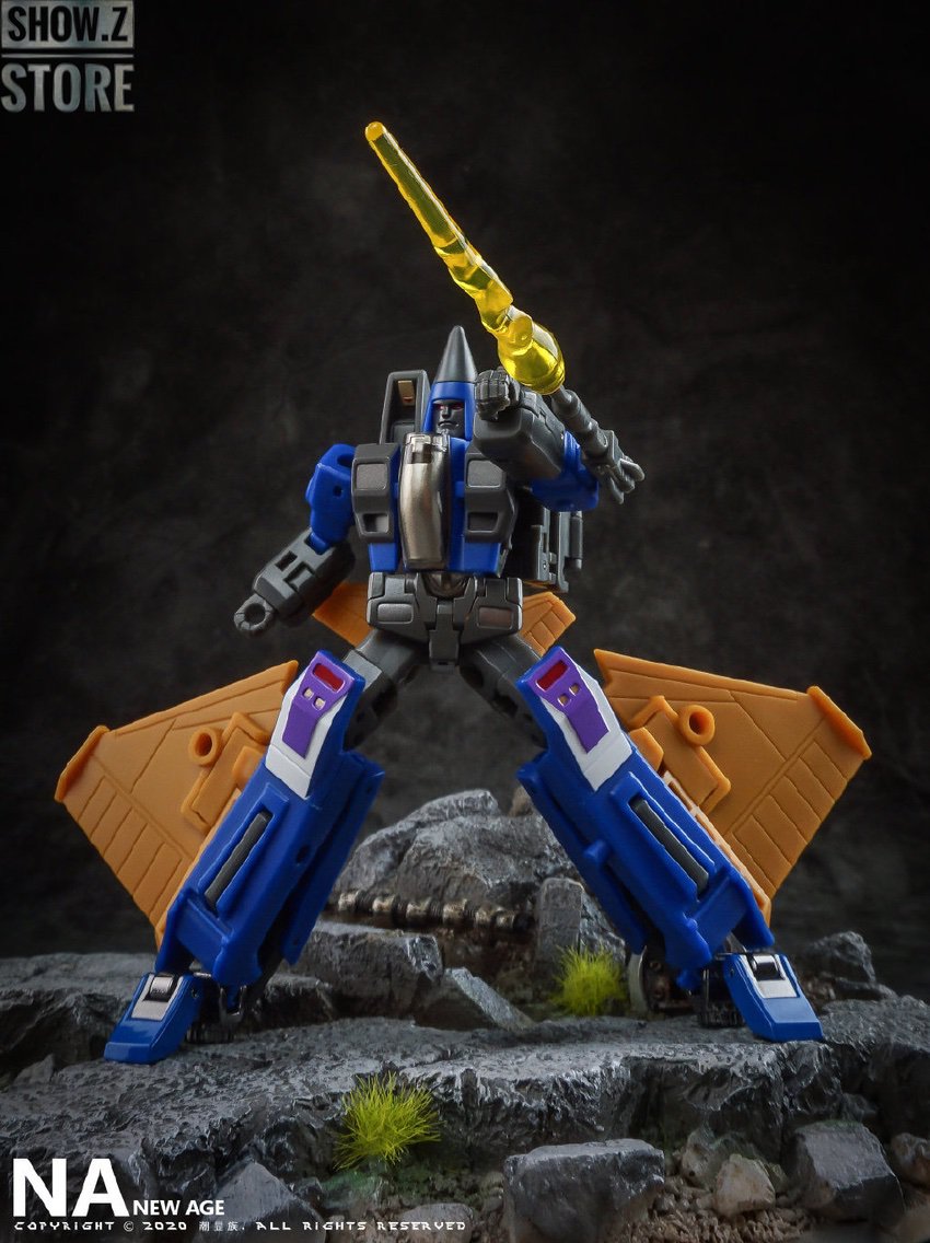 Blue robot fighter with extended wings in aircraft mode Blue robot fighter with extended wings in aircraft mode