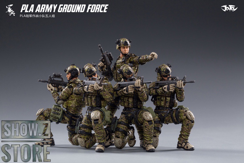 Five soldiers in tactical combat gear display poses Five soldiers in tactical combat gear display poses
