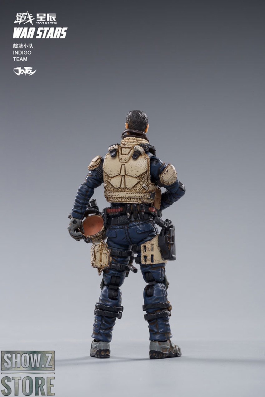 Starhawk Indigo soldier back view with shield and equipment detail Starhawk Indigo soldier back view with shield and equipment detail