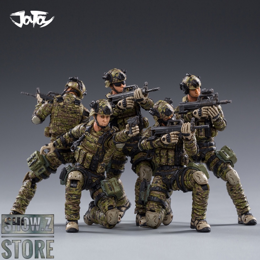 Five JoyToy PLA Army Ground Force soldiers in camouflage uniforms Five JoyToy PLA Army Ground Force soldiers in camouflage uniforms