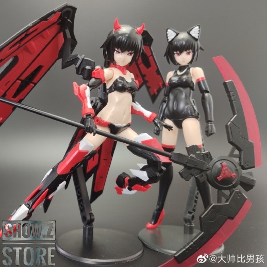 Red and black anime girl figure with large red scythe weapon Red and black anime girl figure with large red scythe weapon