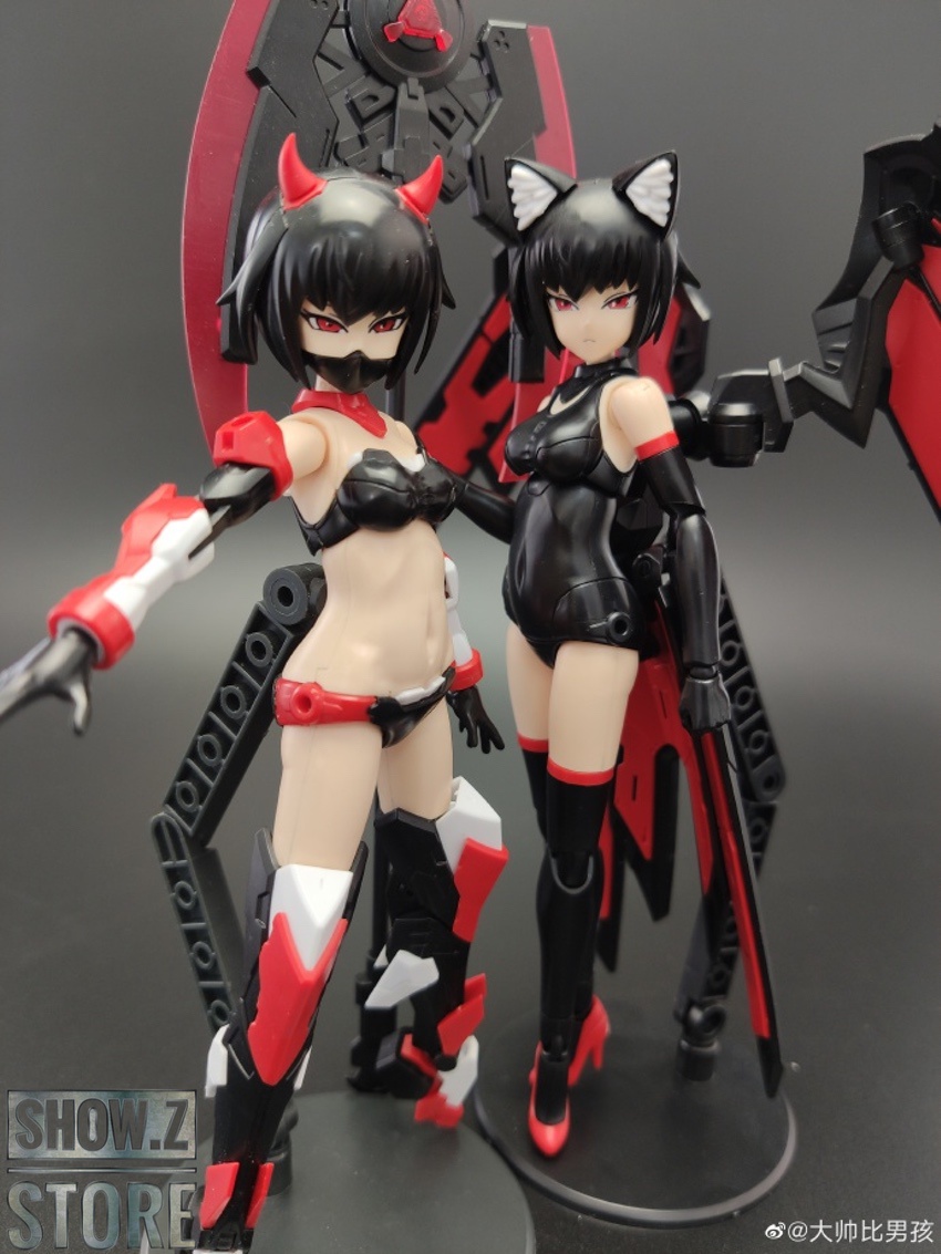 Two female warrior figures with red and white wings Two female warrior figures with red and white wings