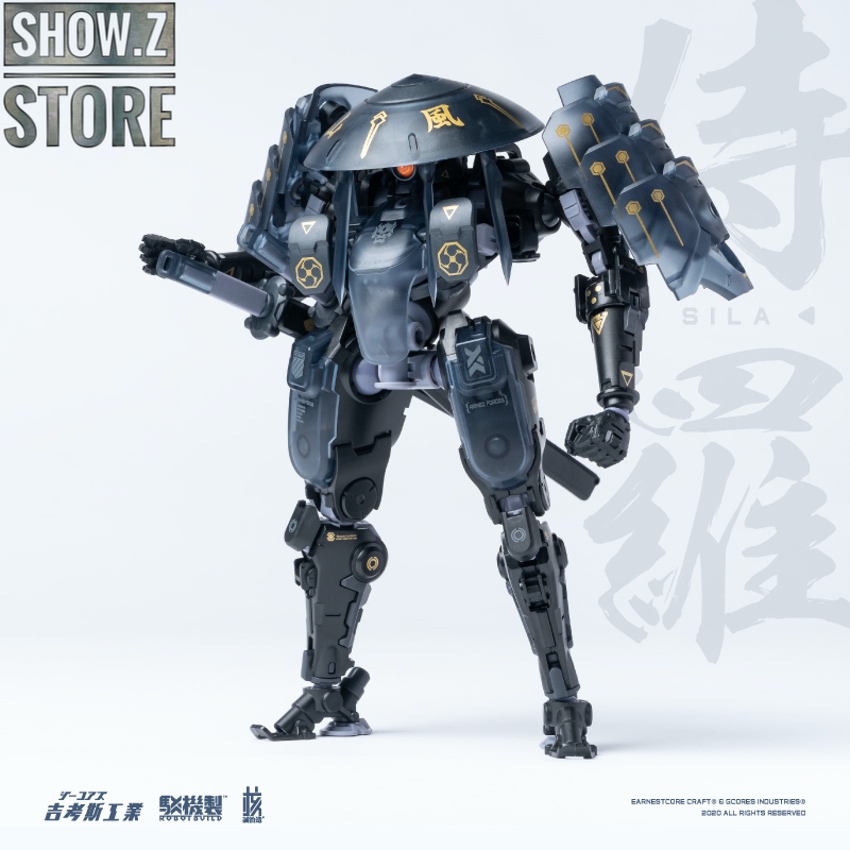Dark blue Sila robot warrior with orange accents detailed Dark blue Sila robot warrior with orange accents detailed
