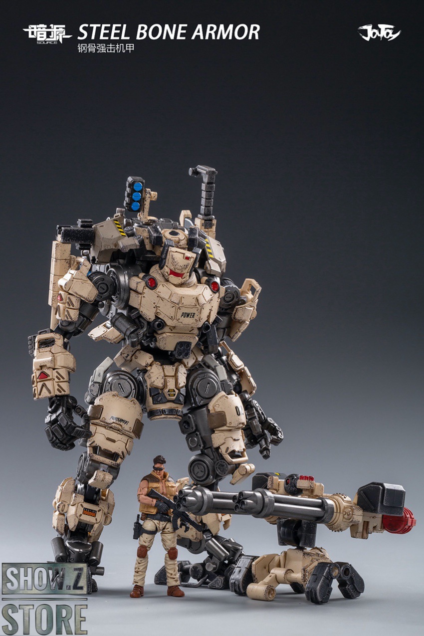 Tan exosuit with black accents showing weapon configuration Tan exosuit with black accents showing weapon configuration