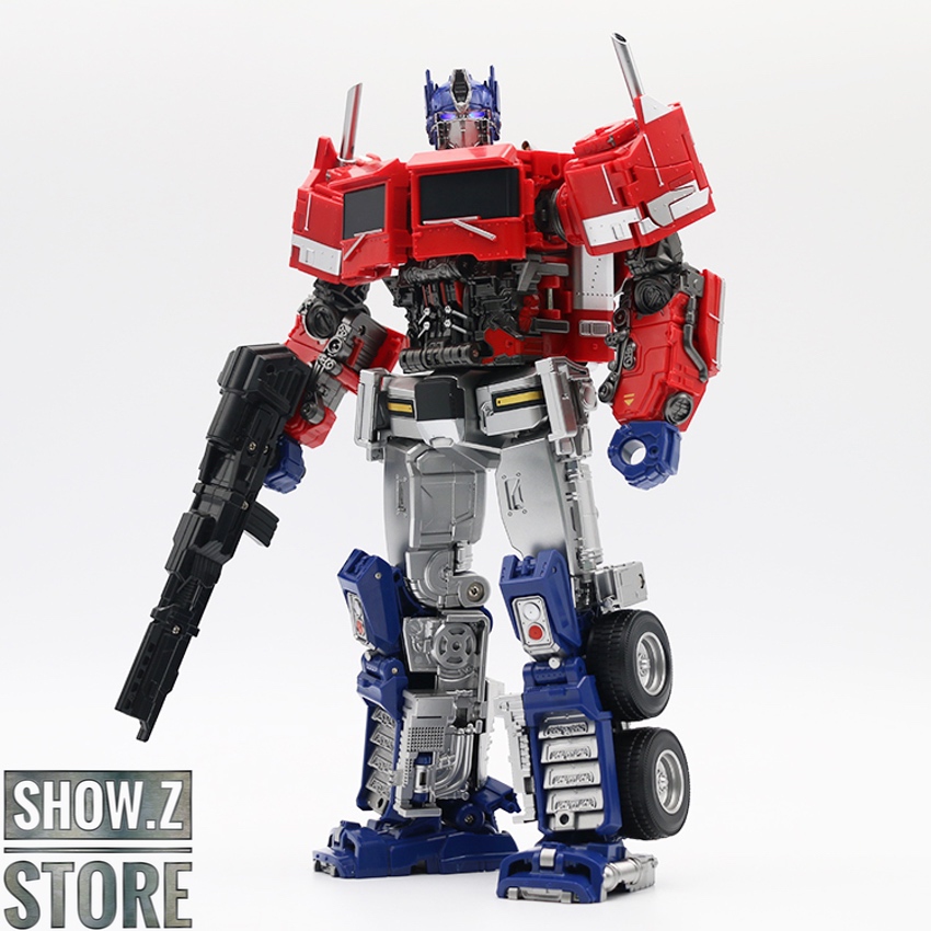 Red robot displaying warrior stance with extended arms and weaponry Red robot displaying warrior stance with extended arms and weaponry