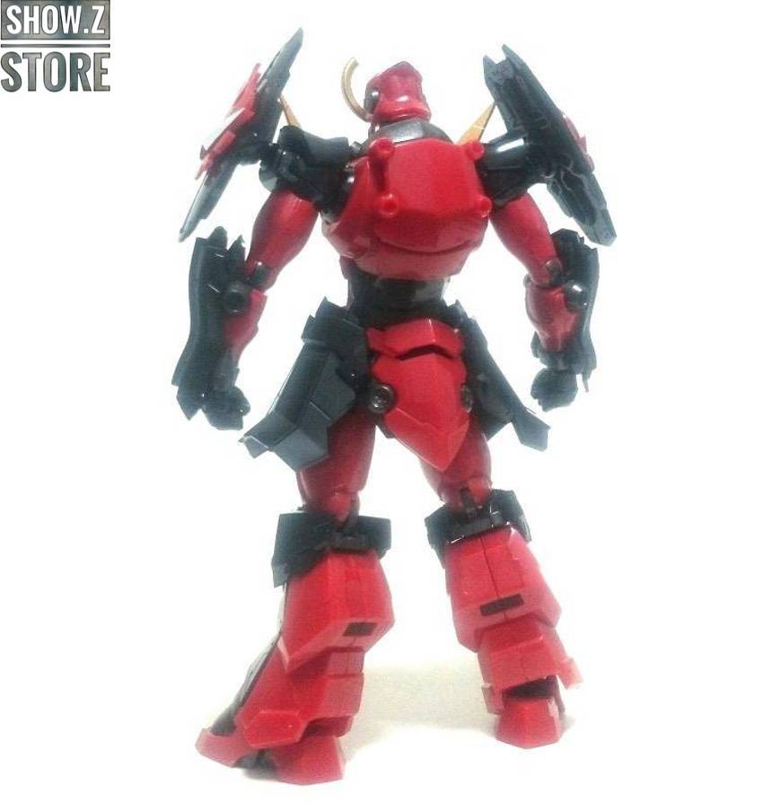 Side view of drill mecha displaying intricate black and red design Side view of drill mecha displaying intricate black and red design