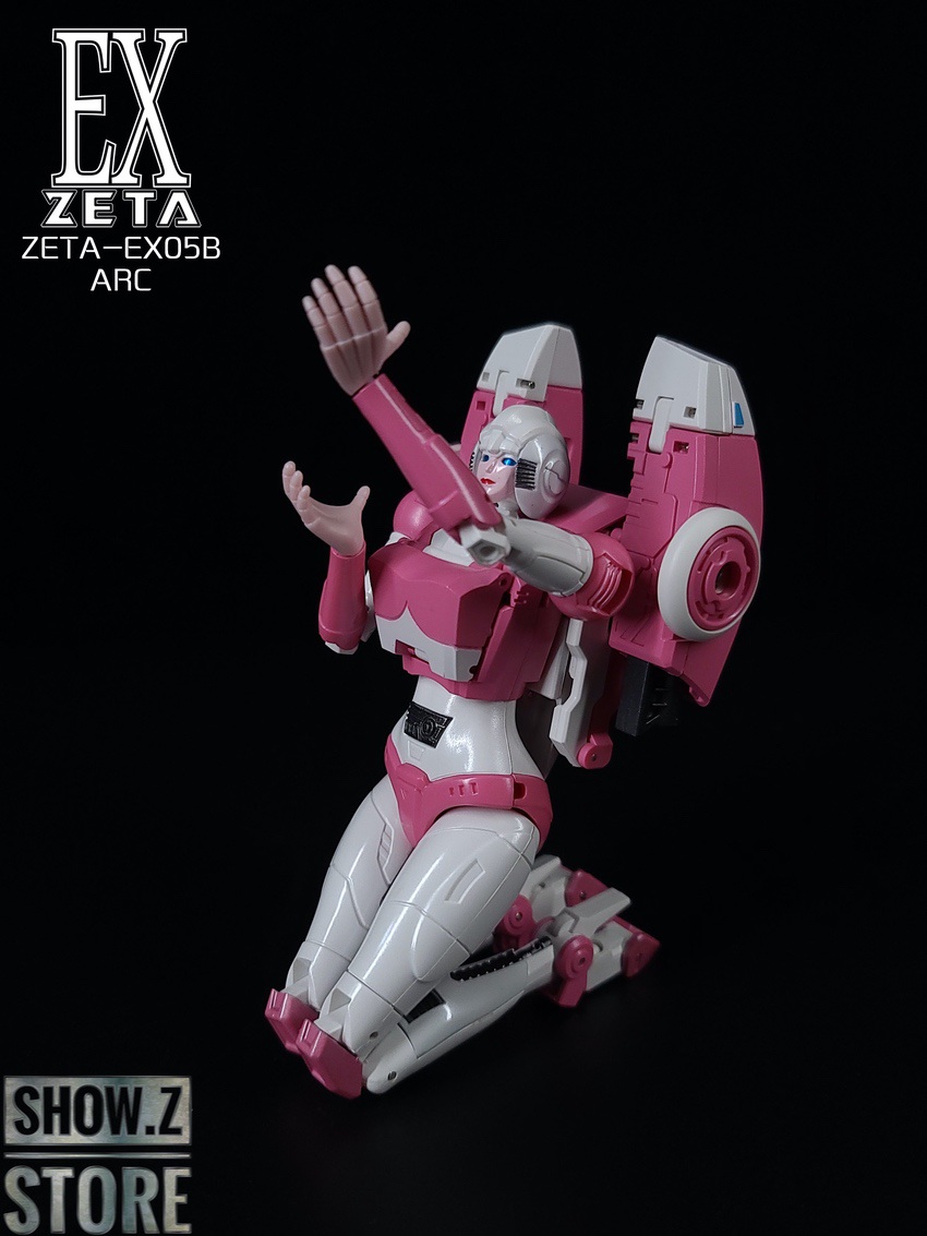 Pink robotic character with raised hand gesture Pink robotic character with raised hand gesture