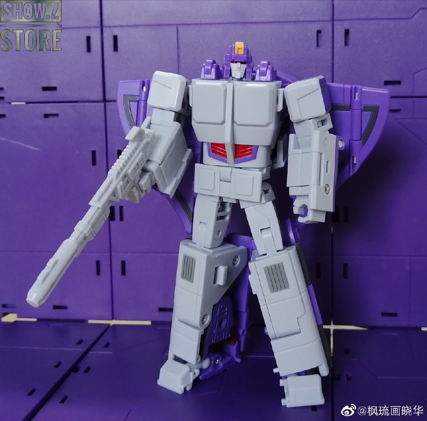 White and purple commander robot in neutral stance White and purple commander robot in neutral stance
