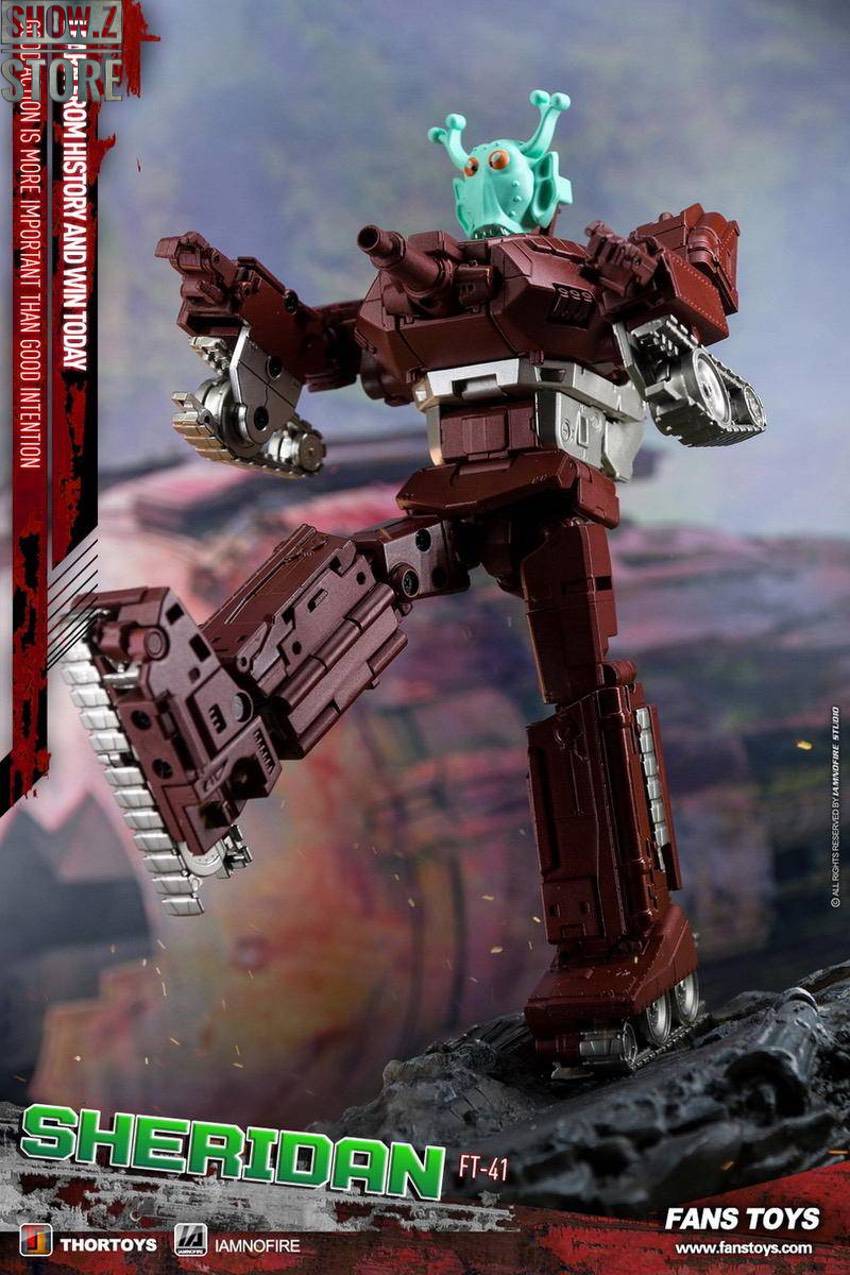Robot with raised weapons in dynamic action stance Robot with raised weapons in dynamic action stance