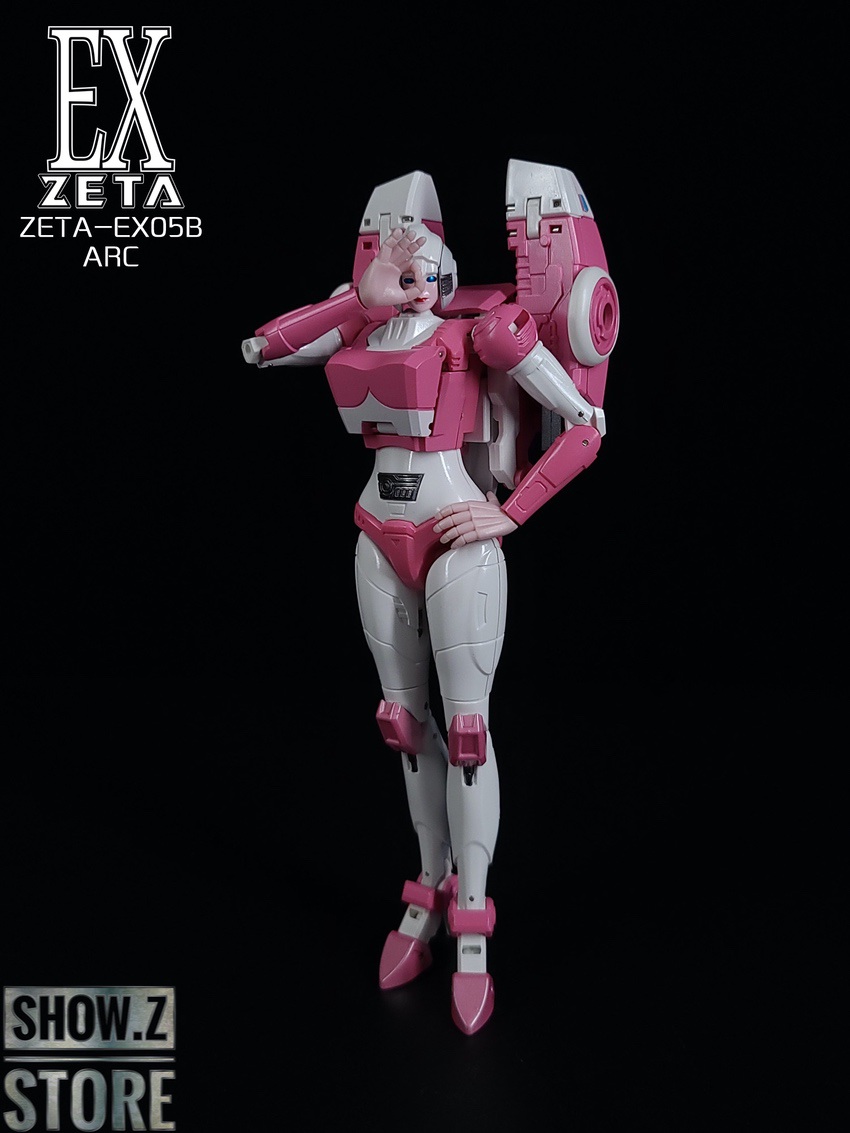 Pink and white robot figure with dual weapon systems equipped Pink and white robot figure with dual weapon systems equipped