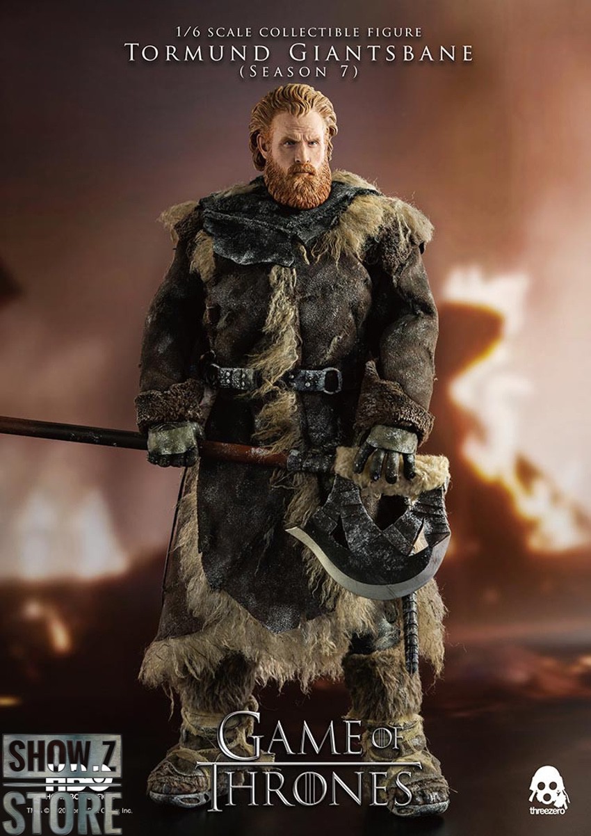 Tormund figure front view in furs with metal belt and long beard detail Tormund figure front view in furs with metal belt and long beard detail