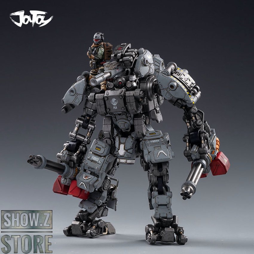 Steel Bone robot in battle ready pose with weapons Steel Bone robot in battle ready pose with weapons