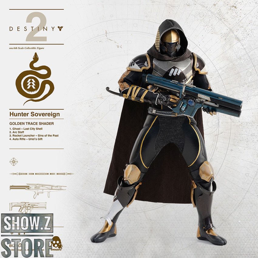 Hunter Sovereign holding rifle black armor pose gold Hunter Sovereign holding rifle black armor pose gold