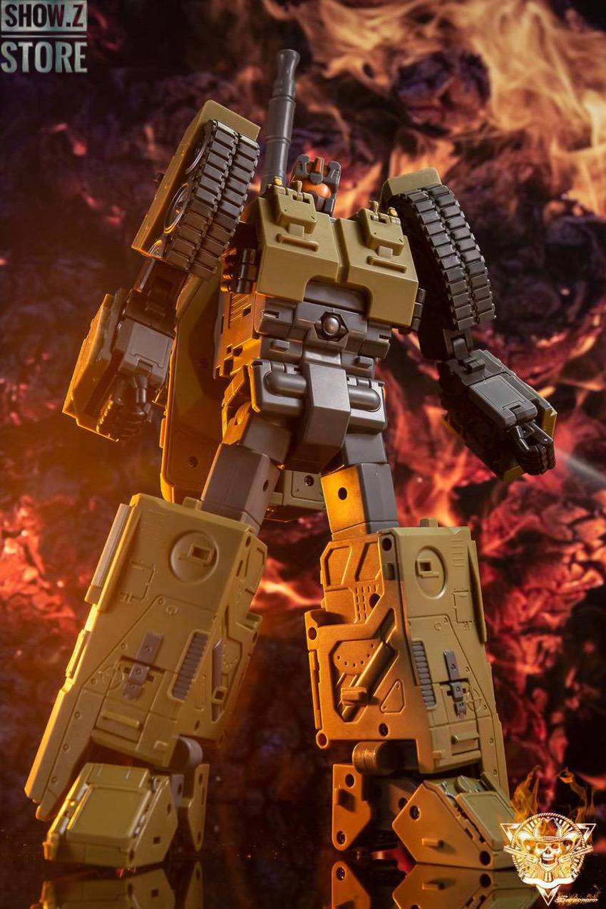 Mastermind Creations Probus Brawl in tan and dark colors with fire background Mastermind Creations Probus Brawl in tan and dark colors with fire background