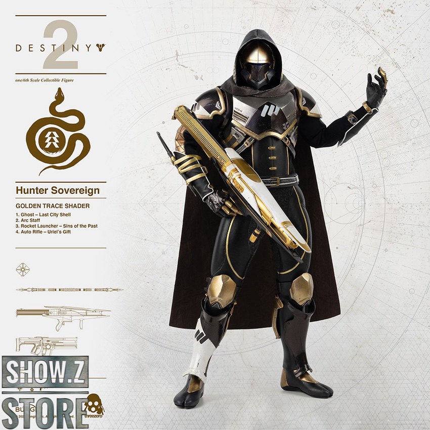 Hunter Sovereign black armor gold trim offensive pose Hunter Sovereign black armor gold trim offensive pose
