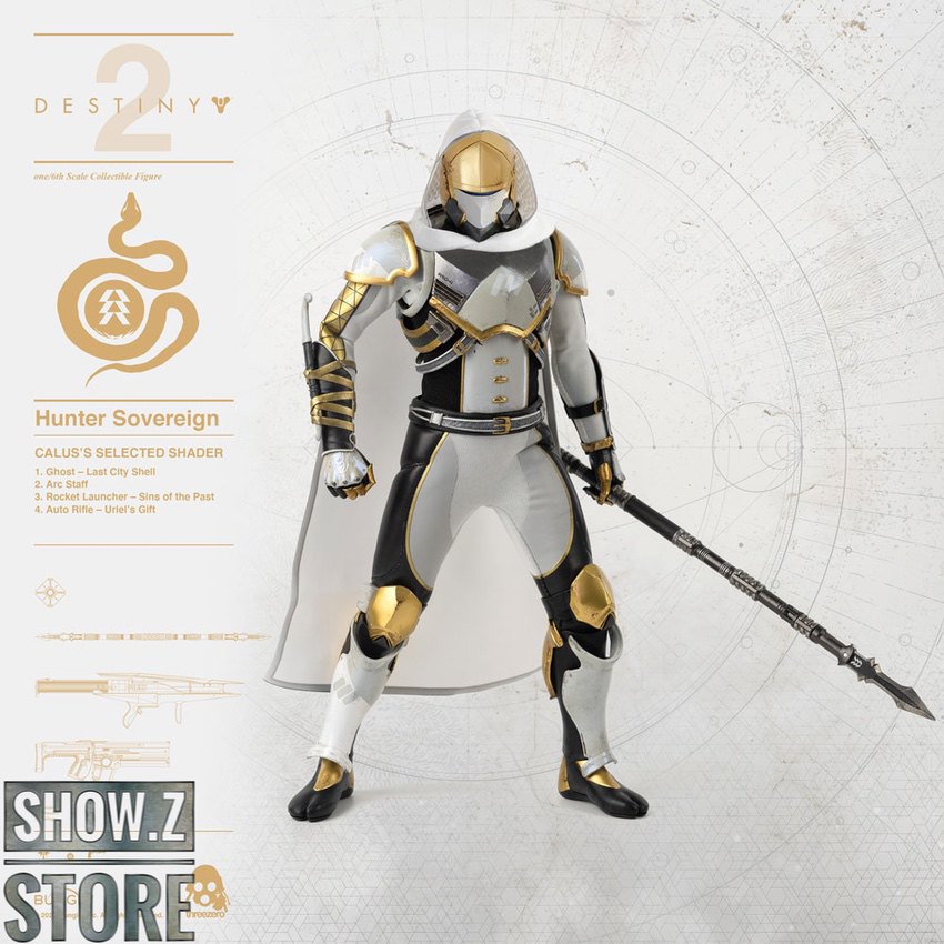 Hunter Sovereign standing side pose gold white cape Hunter Sovereign standing side pose gold white cape