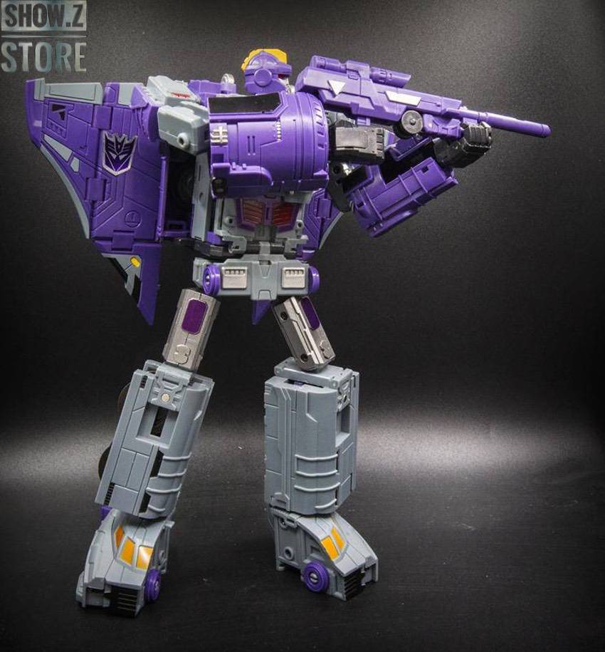 DX9 D05 Chigurh Astrotrain purple fighter jet robot standing front DX9 D05 Chigurh Astrotrain purple fighter jet robot standing front
