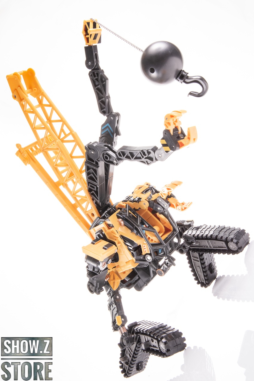 Hightower crane extended upward with metal ball hanging articulated platform visible Hightower crane extended upward with metal ball hanging articulated platform visible