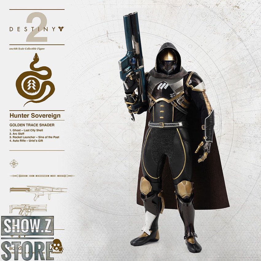Hunter Sovereign aiming large rifle black gold outfit Hunter Sovereign aiming large rifle black gold outfit