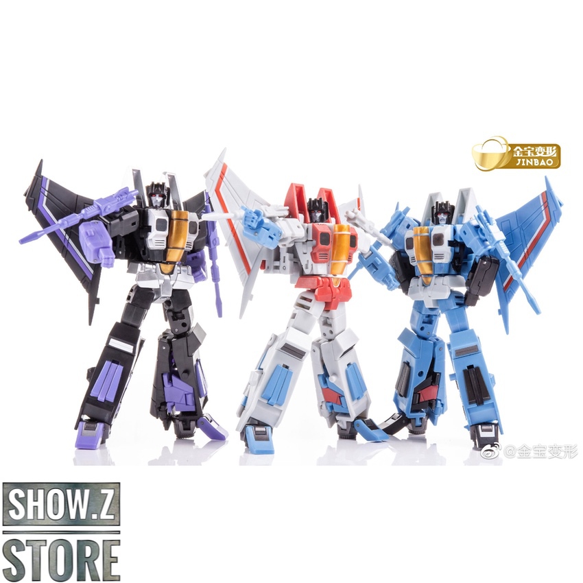 Jinbao Air Craft Battlers three-robot set box showing purple red and blue jets Jinbao Air Craft Battlers three-robot set box showing purple red and blue jets