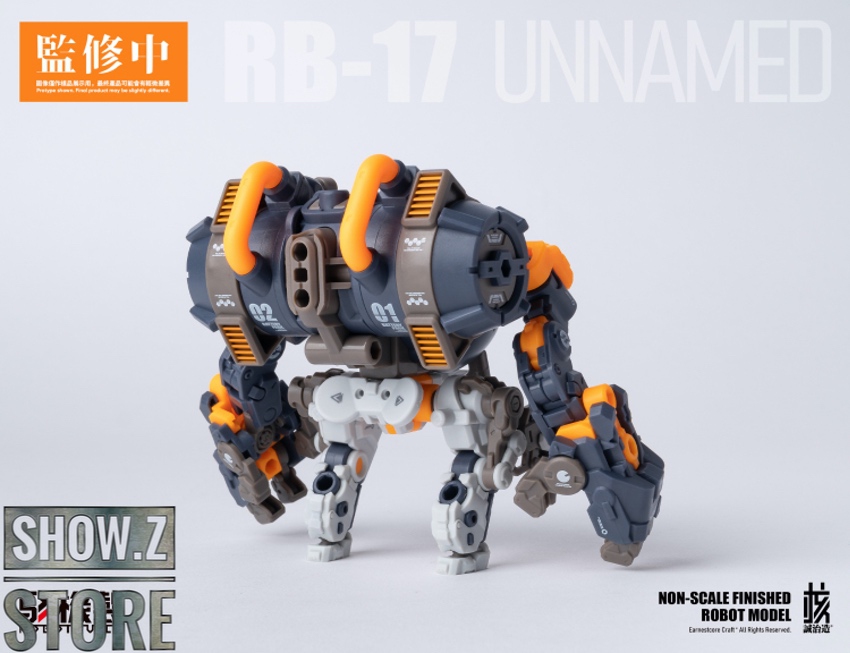 RB-17 Abyssal robot crouching action pose on blue surface RB-17 Abyssal robot crouching action pose on blue surface