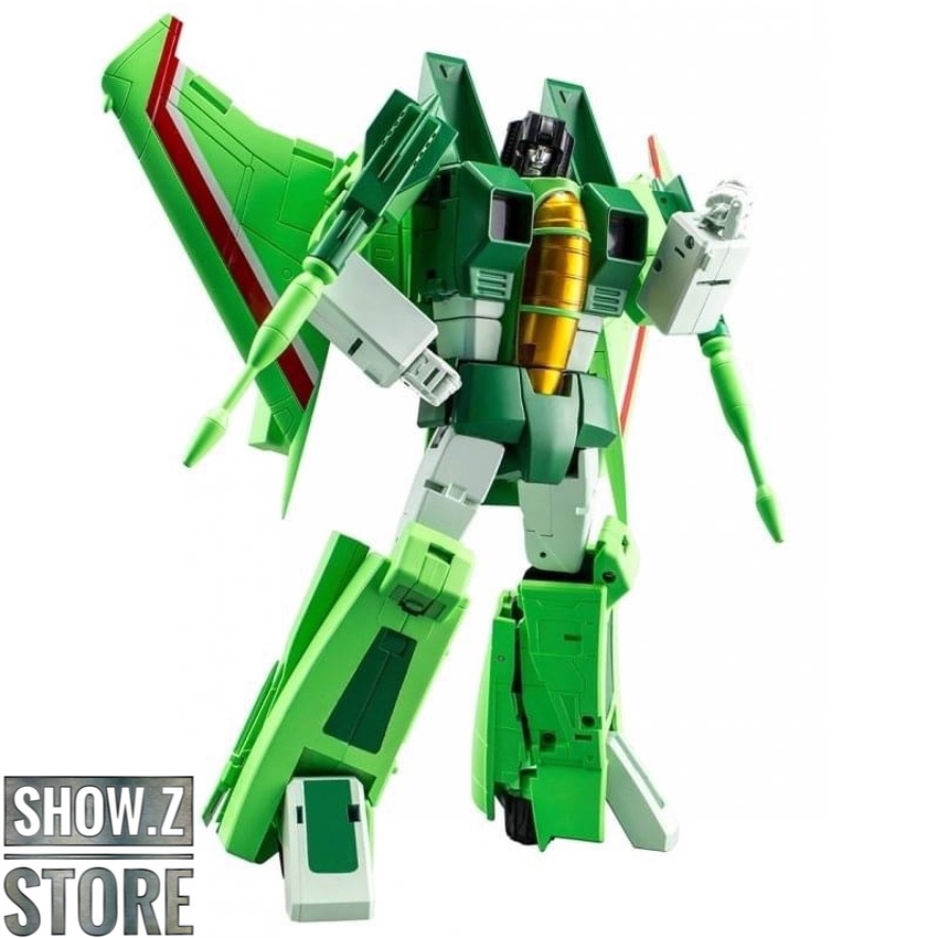 MakeToys Acid Storm green and white transformer robot front view MakeToys Acid Storm green and white transformer robot front view