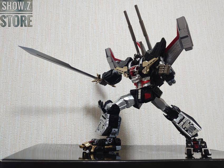 Colorful beast machine god robot with red white transformer components Colorful beast machine god robot with red white transformer components