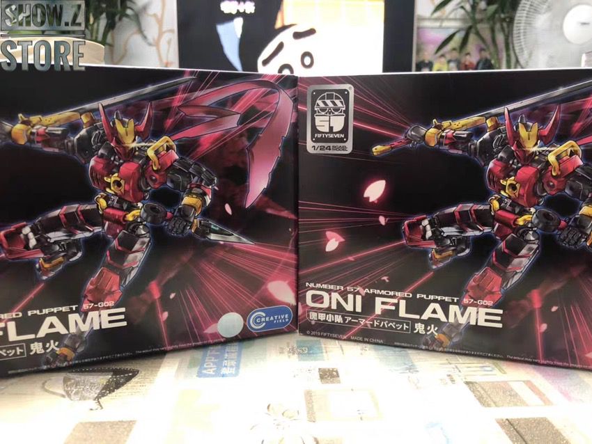 Red and black armored Oni Flame model kit with flaming design Red and black armored Oni Flame model kit with flaming design