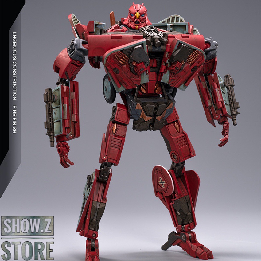 Toyworld Baron Starscream red robot front-facing stance with weapons extended Toyworld Baron Starscream red robot front-facing stance with weapons extended