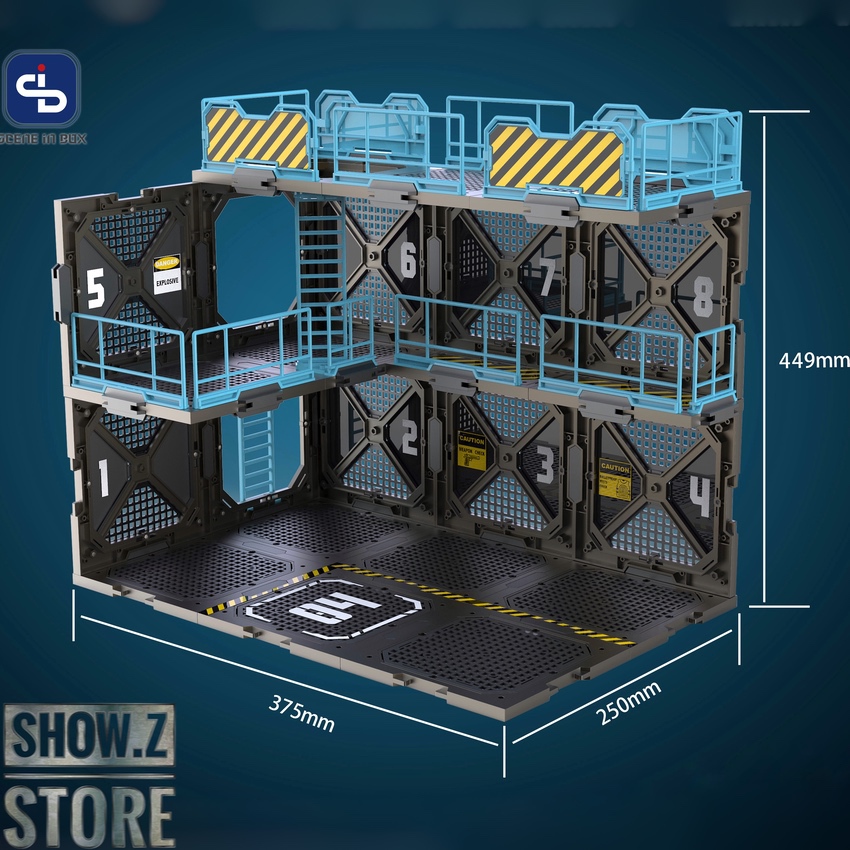 Multi-tiered fortification structure with caution stripes Multi-tiered fortification structure with caution stripes