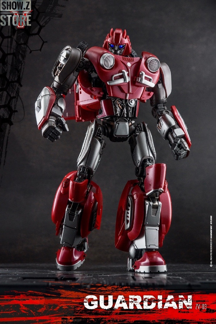 Guardian robot figure with red metallic finish light-up feature Guardian robot figure with red metallic finish light-up feature