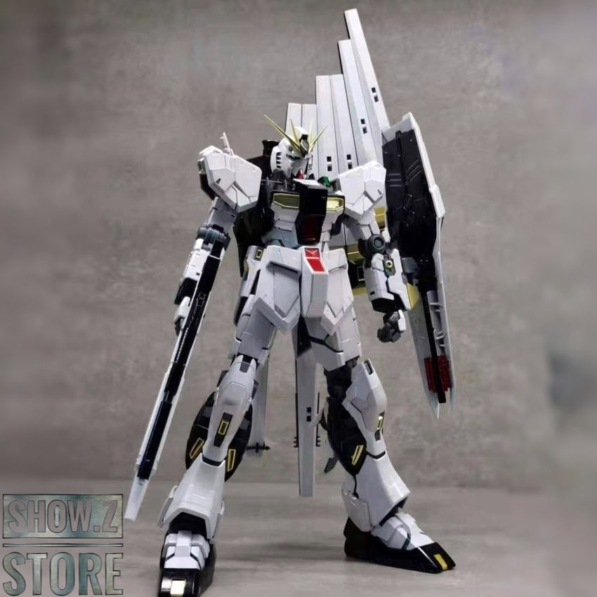 White and black Nu Gundam mobile suit with fin funnels White and black Nu Gundam mobile suit with fin funnels
