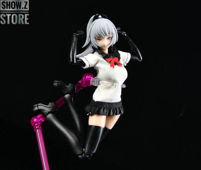 Serqet figure in action pose with red ribbon scarf white and black suit Serqet figure in action pose with red ribbon scarf white and black suit