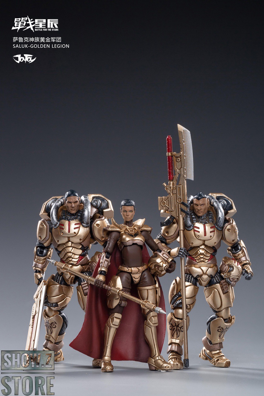 Central golden commander figure with red cape Central golden commander figure with red cape