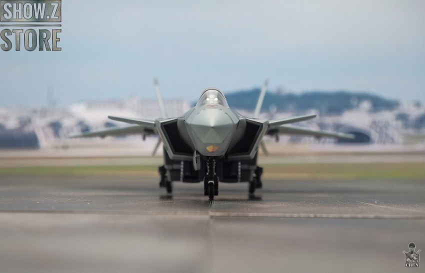 J-20 Black Flash jet aircraft wet runway frontal photo J-20 Black Flash jet aircraft wet runway frontal photo
