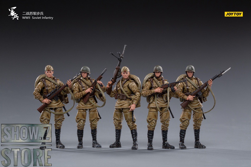Five-soldier Red Army infantry squad in combat stance Five-soldier Red Army infantry squad in combat stance