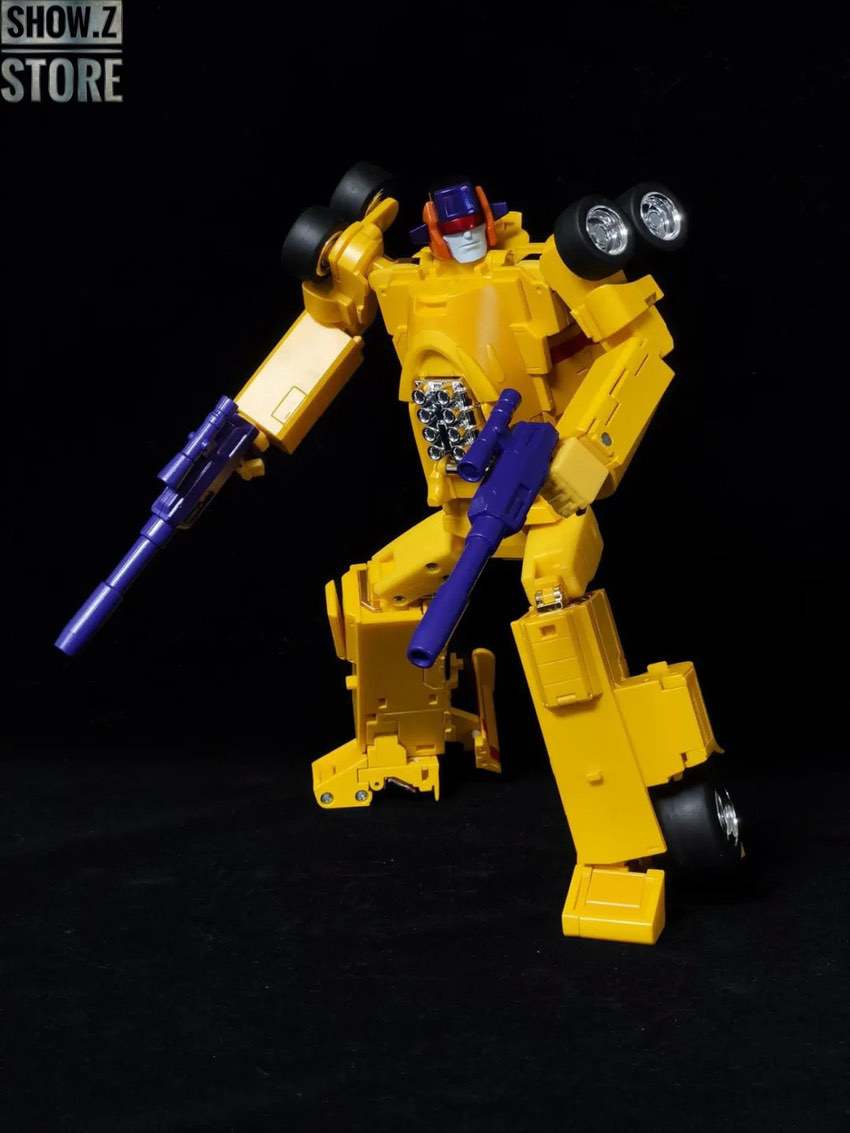 Blue and yellow truck robot side profile view Blue and yellow truck robot side profile view